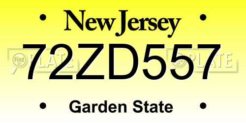 72ZD557 New Jersey License Plate