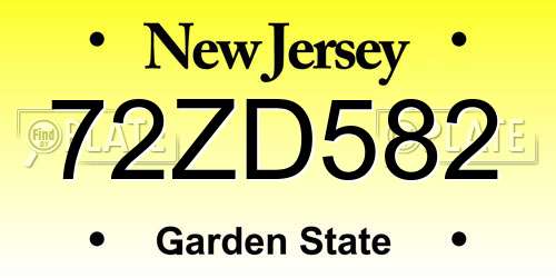 72ZD582 New Jersey License Plate