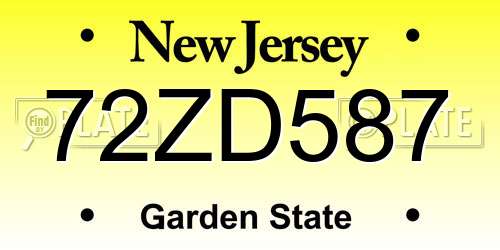 72ZD587 New Jersey License Plate