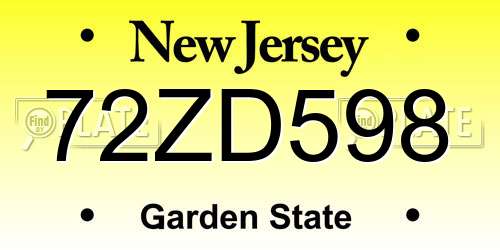 72ZD598 New Jersey License Plate