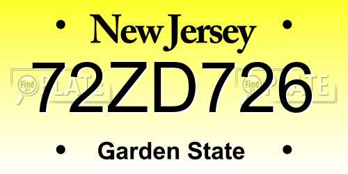 72ZD726 New Jersey License Plate