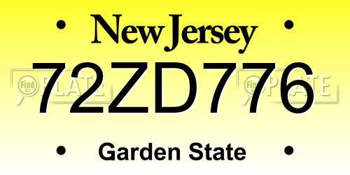 72ZD776 New Jersey License Plate