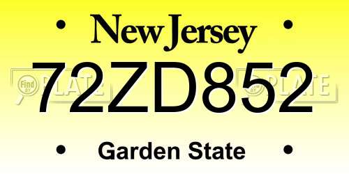 72ZD852 New Jersey License Plate
