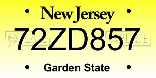 72ZD857 New Jersey License Plate