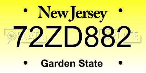72ZD882 New Jersey License Plate