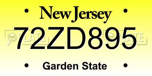72ZD895 New Jersey License Plate