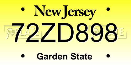 72ZD898 New Jersey License Plate