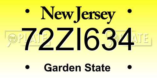 72ZI634 New Jersey License Plate