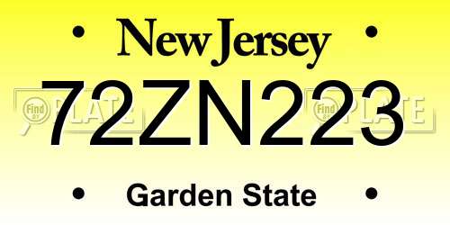 72ZN223 New Jersey License Plate