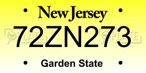 72ZN273 New Jersey License Plate