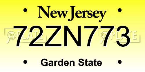 72ZN773 New Jersey License Plate