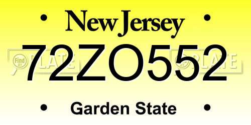 72ZO552 New Jersey License Plate