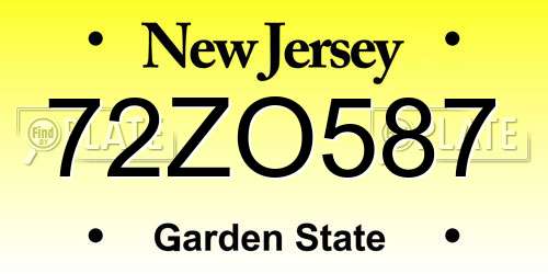 72ZO587 New Jersey License Plate