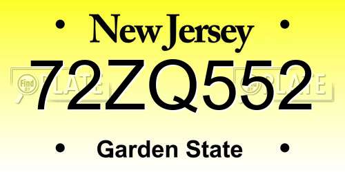 72ZQ552 New Jersey License Plate
