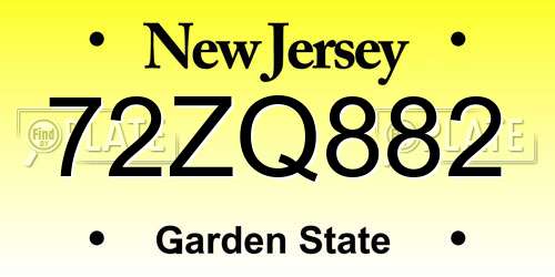 72ZQ882 New Jersey License Plate