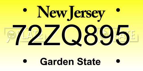 72ZQ895 New Jersey License Plate