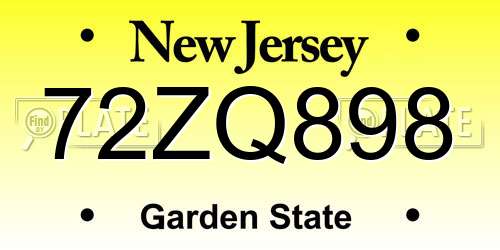 72ZQ898 New Jersey License Plate