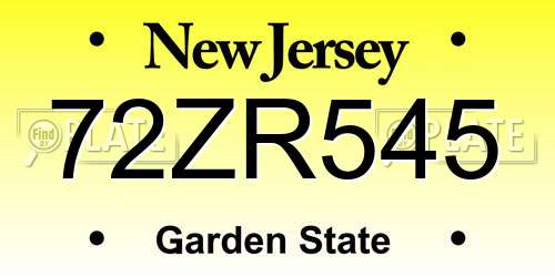 72ZR545 New Jersey License Plate