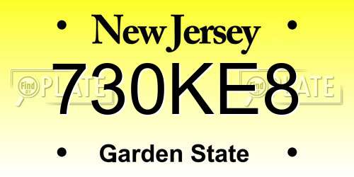 730KE8 New Jersey License Plate