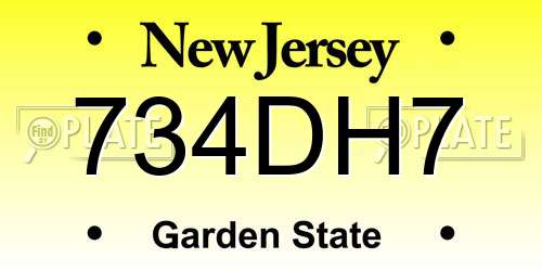 734DH7 New Jersey License Plate