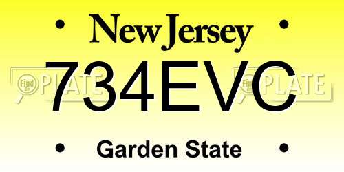 734EVC New Jersey License Plate