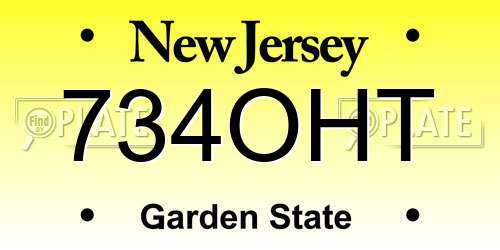 734OHT New Jersey License Plate