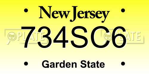 734SC6 New Jersey License Plate