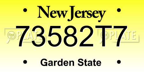 73582T7 New Jersey License Plate