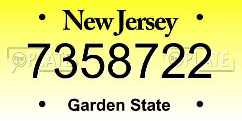 7358722 New Jersey License Plate