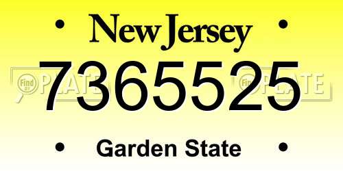 7365525 New Jersey License Plate