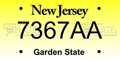7367AA New Jersey License Plate