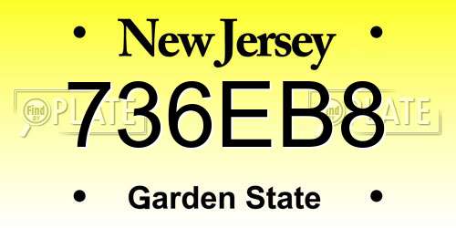 736EB8 New Jersey License Plate