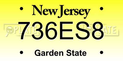 736ES8 New Jersey License Plate
