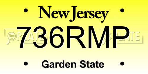 736RMP New Jersey License Plate