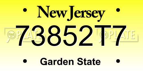 73852T7 New Jersey License Plate