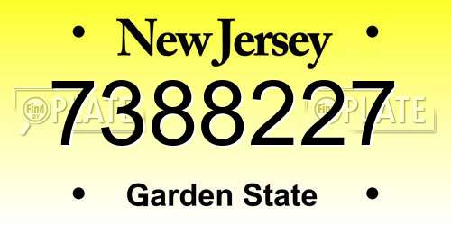 7388227 New Jersey License Plate