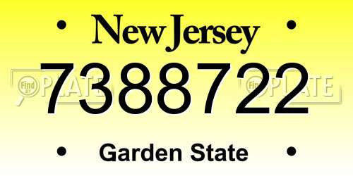 7388722 New Jersey License Plate
