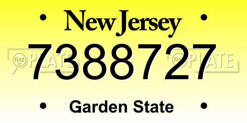 7388727 New Jersey License Plate