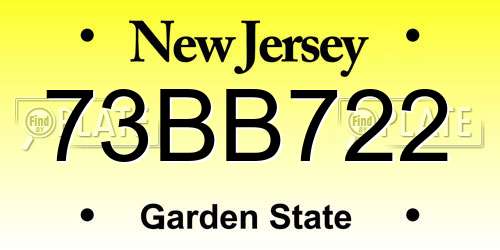 73BB722 New Jersey License Plate