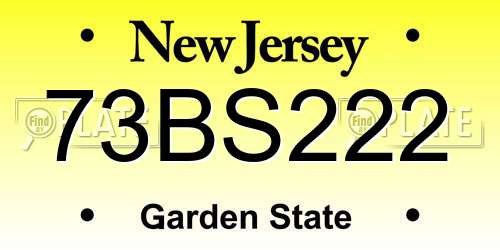73BS222 New Jersey License Plate