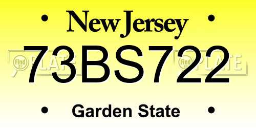 73BS722 New Jersey License Plate