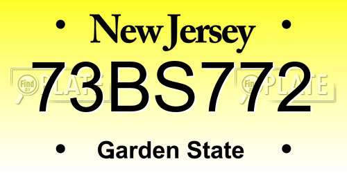 73BS772 New Jersey License Plate