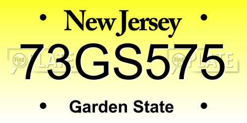 73GS575 New Jersey License Plate
