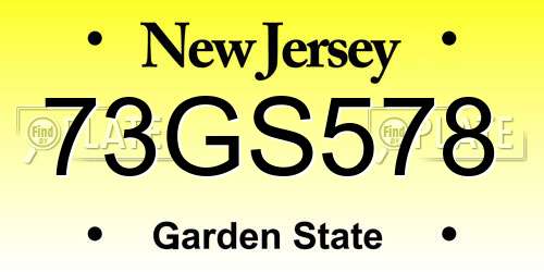 73GS578 New Jersey License Plate