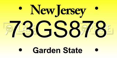 73GS878 New Jersey License Plate