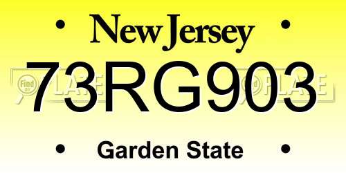 73RG903 New Jersey License Plate