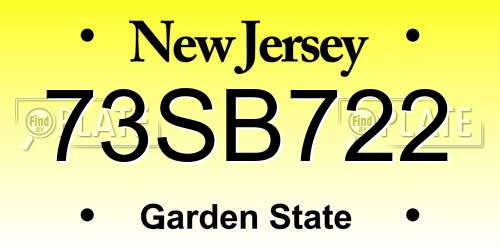 73SB722 New Jersey License Plate