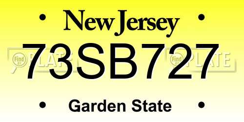 73SB727 New Jersey License Plate