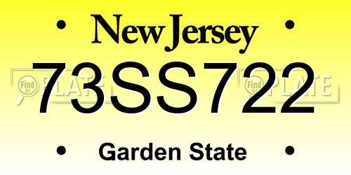 73SS722 New Jersey License Plate