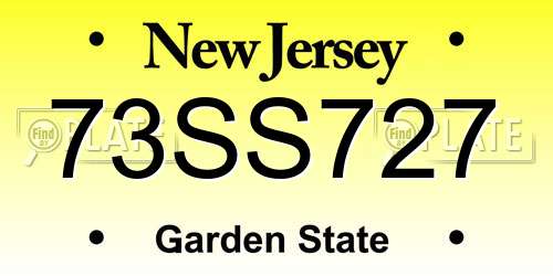 73SS727 New Jersey License Plate